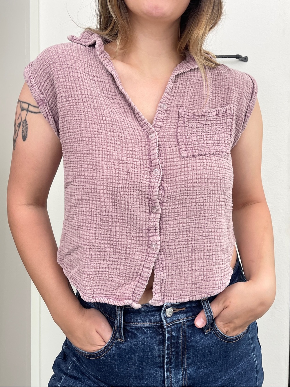 NWOT 🏷️ Dusty Purple Cotton Gauze Button-Up Shirt